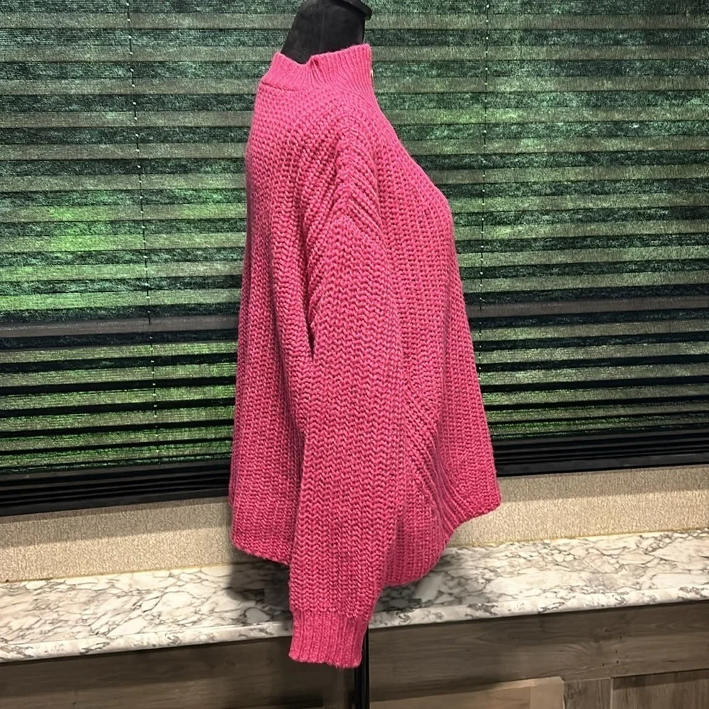 ESTELLE Women’s Panorama Knit V-Neck 1/4 Zipper Fuchsia Pink Sweater 2X(18W) NWT